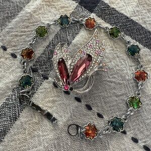 Elegant Silver and Pink Floral Butterfly Jewelry Set